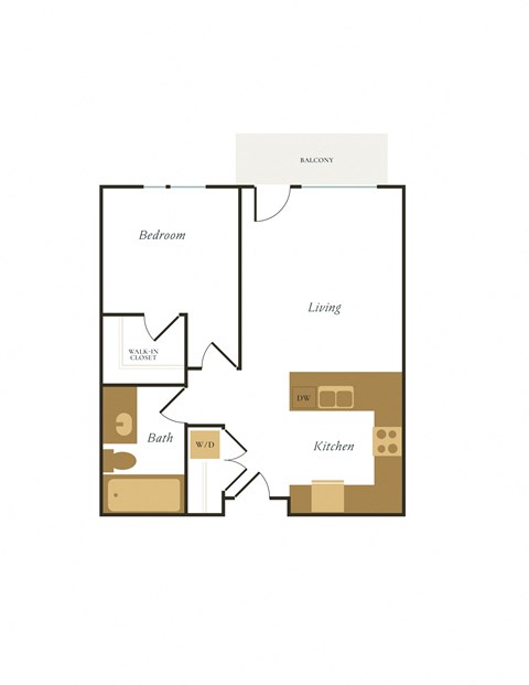 Floor plan for 1 bed, 1 bath, 645 sqft